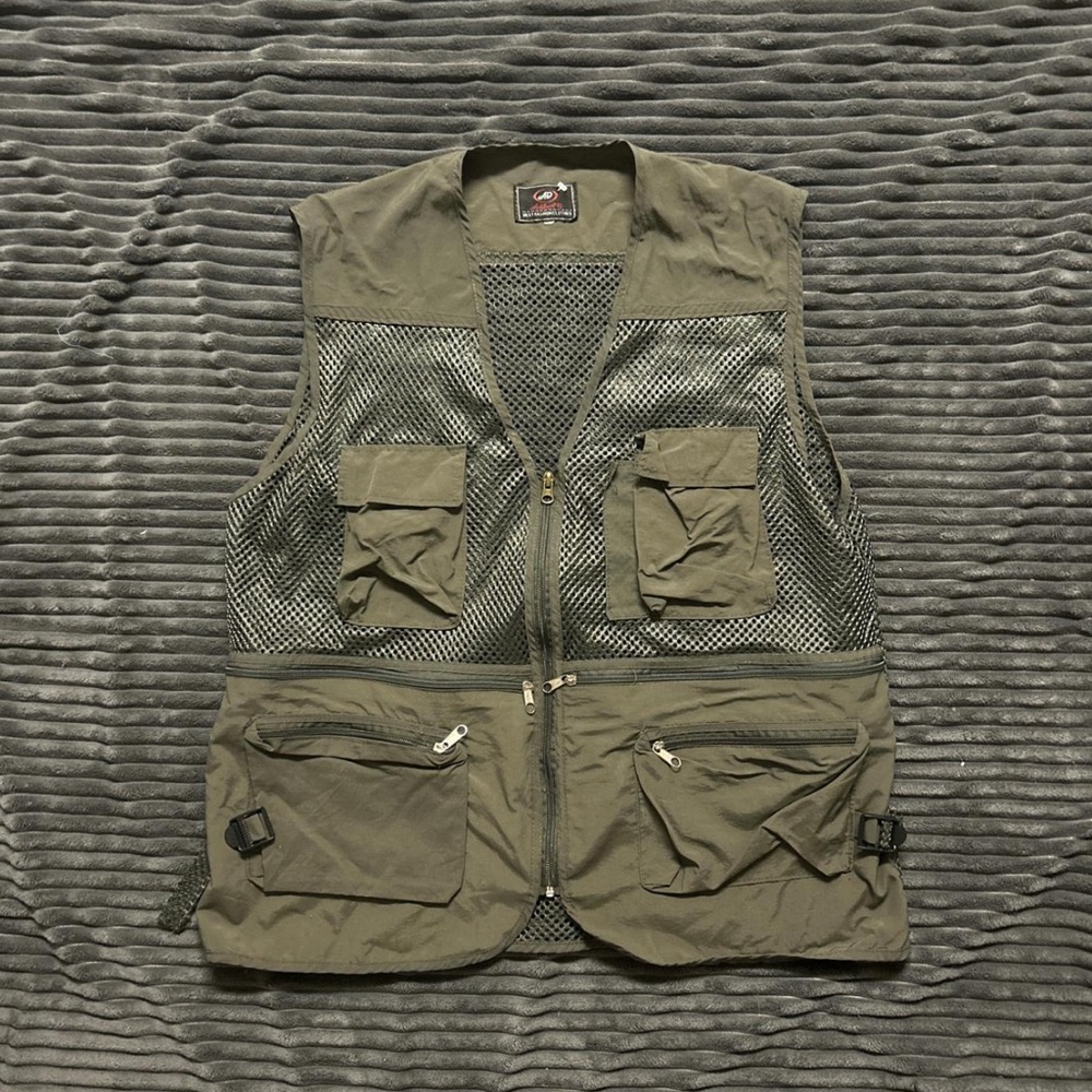 Olive Green Utility Vest with Mesh Panels